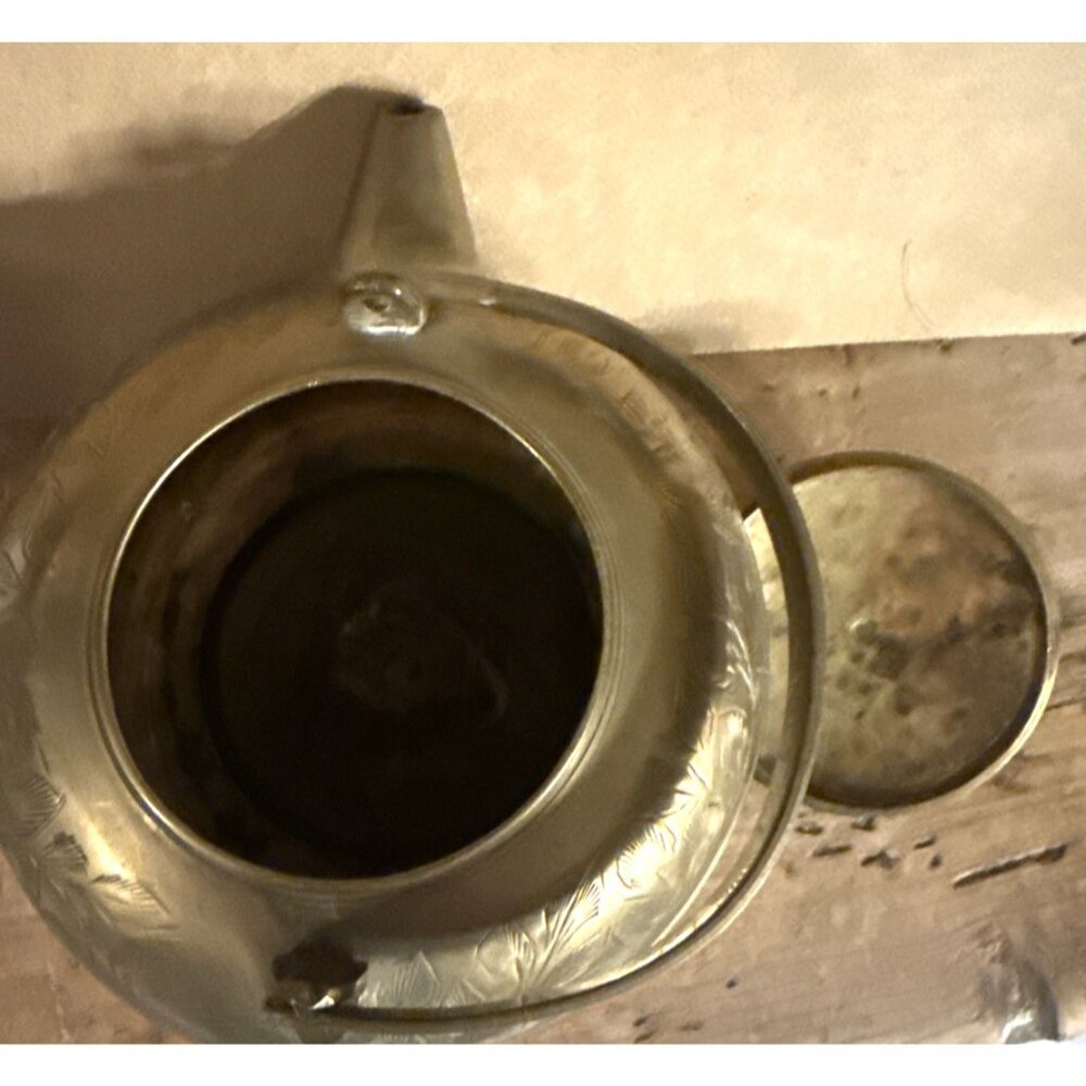 Vintage Small Etched Brass Teapot India 3" Brass Floral Decor Bronze Handle - Picture 6 of 11
